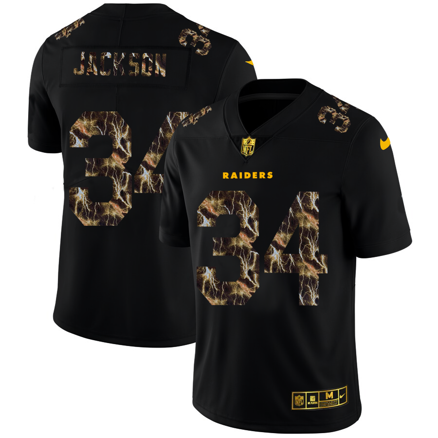 2020 Las Vegas Raiders #34 Bo Jackson Men Black Nike Flocked Lightning Vapor Limited NFL Jersey